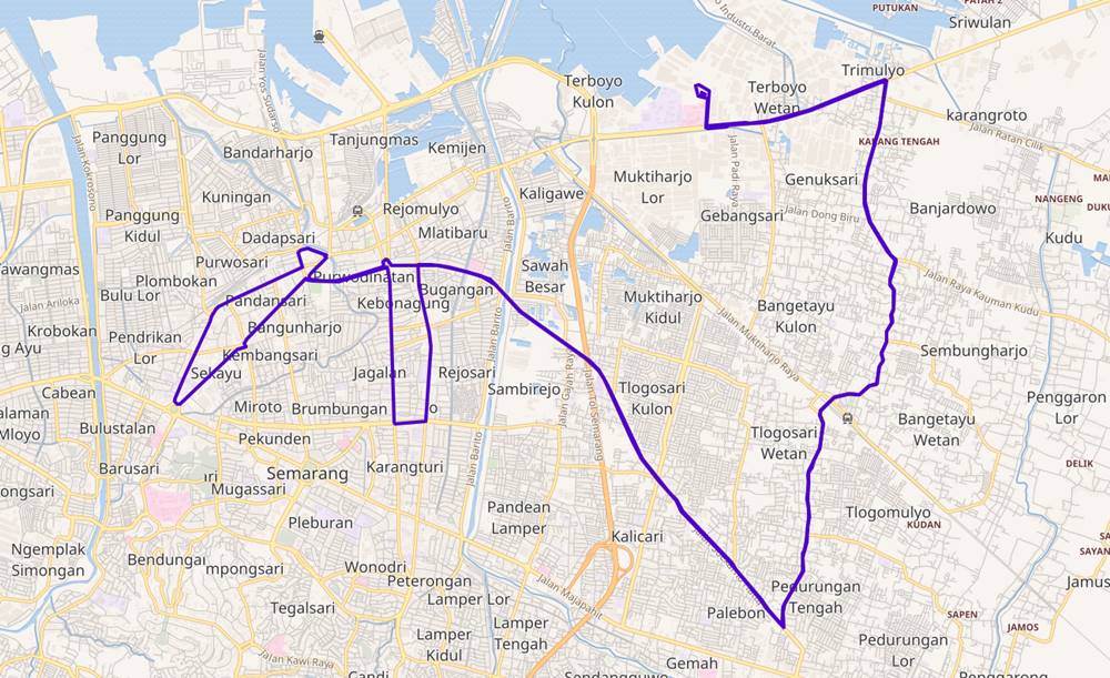 Jalur Rute BRT Semarang ( Trans Semarang ) Koridor 7 (Halte Terboyo, Genuk — Pemuda Balaikota Semarang)