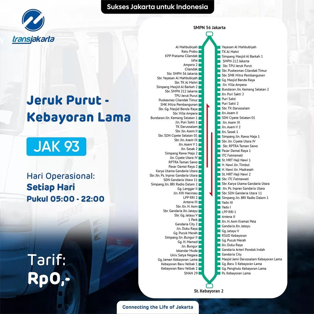 Rute JAK 93: Jeruk Purut - Kebayoran Lama Rute JAK 93: Jeruk Purut - Kebayoran Lama